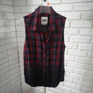 Harley-Davidson Genuine Motor Clothes Ladies Sleeveless Red Plaid Blouse